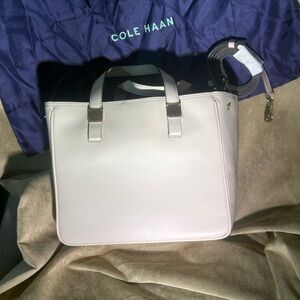 Cole Haan Cream/Beige Leather Top-Handle Tote with Strap